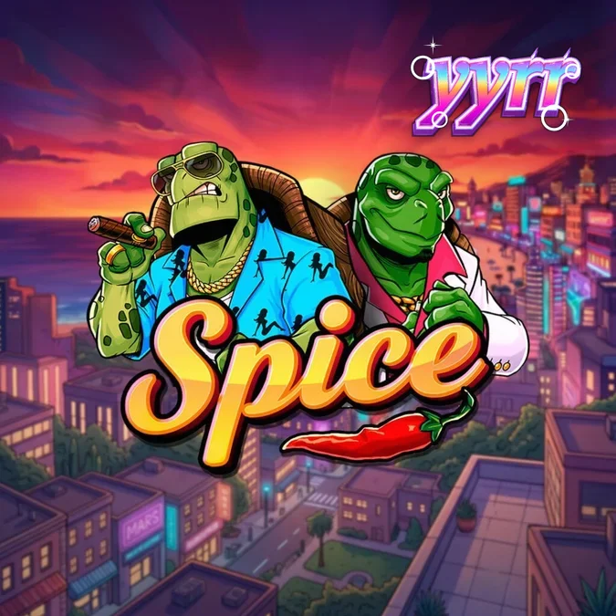 Tampilan visual permainan slot Spice dengan latar belakang kota malam hari